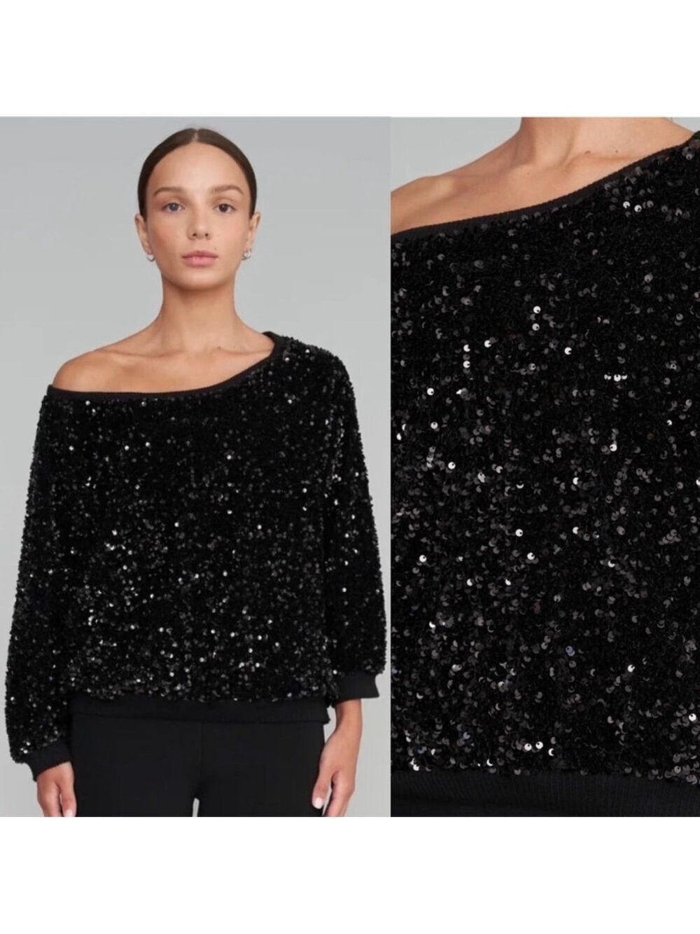 Le Superbe Black Sequin Frolic Room Sweatshirt Medium Nwt